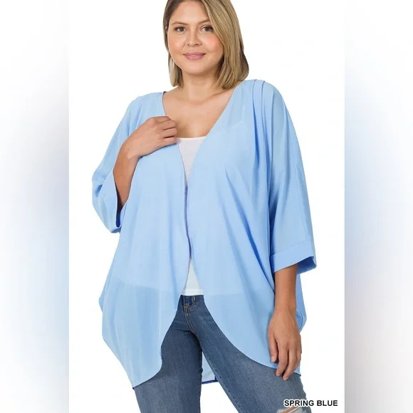 🆕 ZENANA WOVEN CHIFFON CARDIGAN WITH SHOULDER PLEAT - Picture 3 of 4